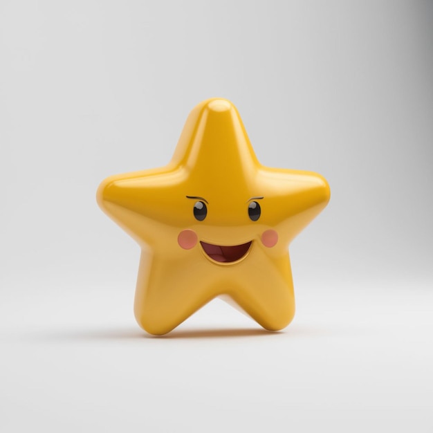 Un rendu 3D d'une étoile jaune avec un sourire dessus