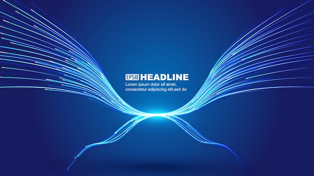 Rendu 3d fond de sens de la technologie Internet à fibre lumineuse incurvée bleue