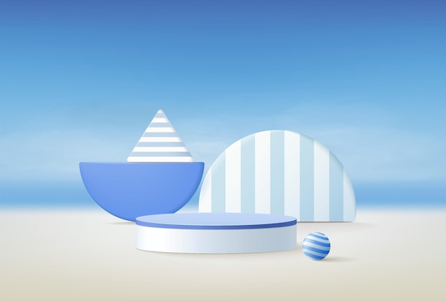 Rendu 3d, Illustration Vectorielle Sur Fond Bleu Avec Des Paysages Abstraits, Arrière-plan Pour Les Produits Pour Enfants Présents.