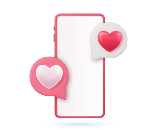 Rendu 3d Smartphone Avec Bulles Et Coeurs Design De L'amour Passion Romantique Saint Valentin Décoration De Mariage Et Thème Du Mariage Illustration Vectorielle