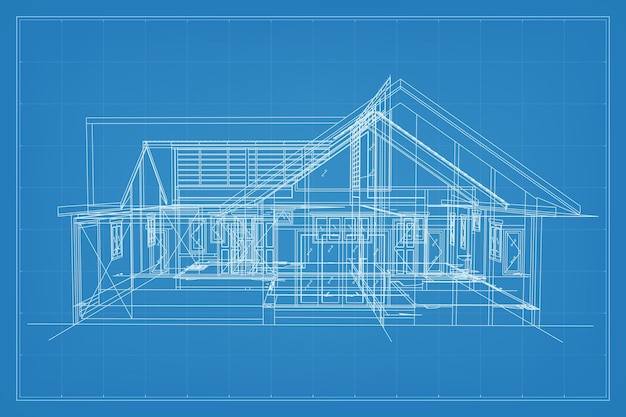 Rendu 3D de la structure filaire du bâtiment Perspective filaire de la maison