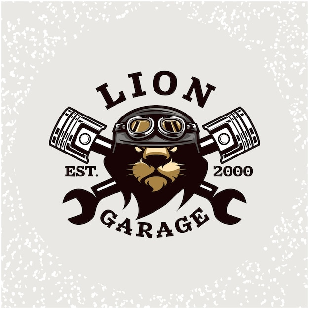 Vecteur réparation automobile tête de lion et logo de garage personnalisé.