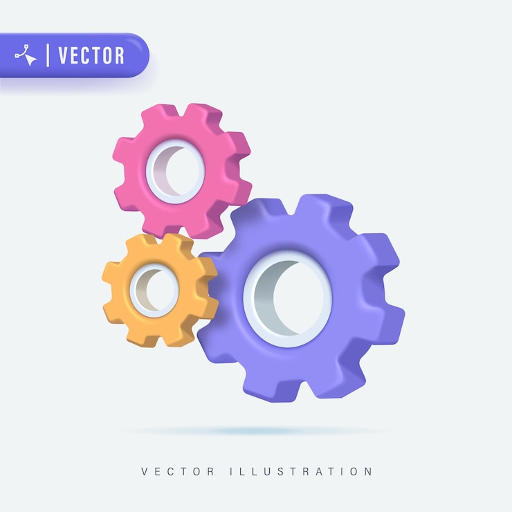 Réparation de symbole de réglage d'engrenage à crémaillère Optimisation du concept de flux de travail Icône vectorielle 3D Dessin animé minimal