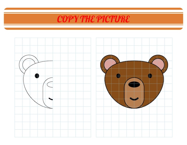 Répétez l'image Livre de coloriage pour les enfants Éducation des enfants Ours animal de dessin animé