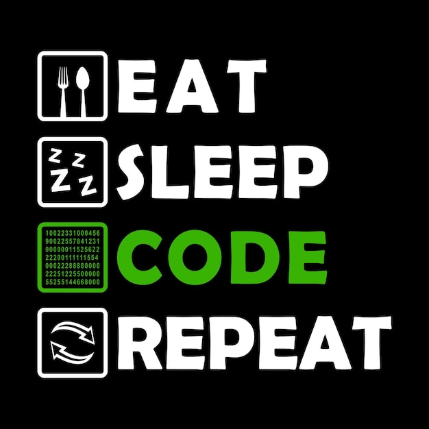 Repétition du code Eat Sleep Citation du joueur Illustration vectorielle de conception