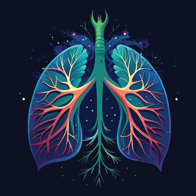 Vecteur une représentation artistique des poumons humains avec des détails éclairants accentuant l'arbre bronchique