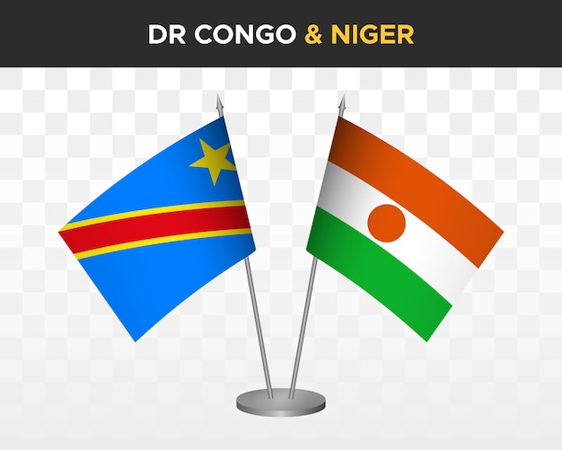 République Démocratique Congo DR vs Niger drapeaux de bureau mockup isolé illustration vectorielle 3d