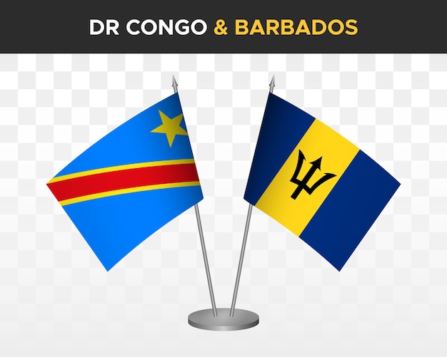 République démocratique du Congo RD vs barbade drapeaux de bureau maquette isolé illustration vectorielle 3d