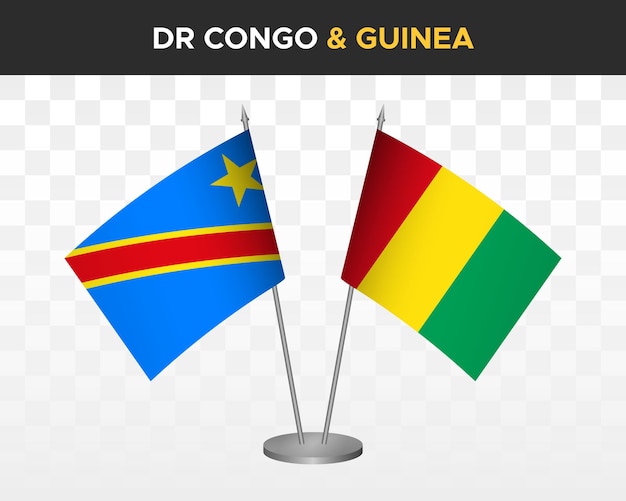 Vecteur république démocratique du congo rd vs drapeaux de bureau de guinée mockup illustration vectorielle 3d isolée