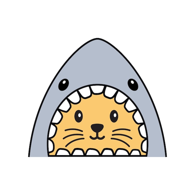 Vecteur un requin avec une bouche de requin dans un style cartoon.