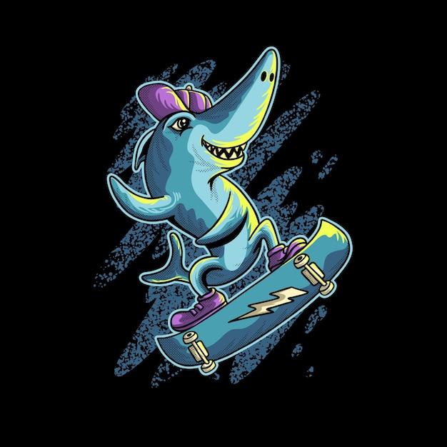 Requin, Jouer, Skateboard, Dessin Animé, Animal