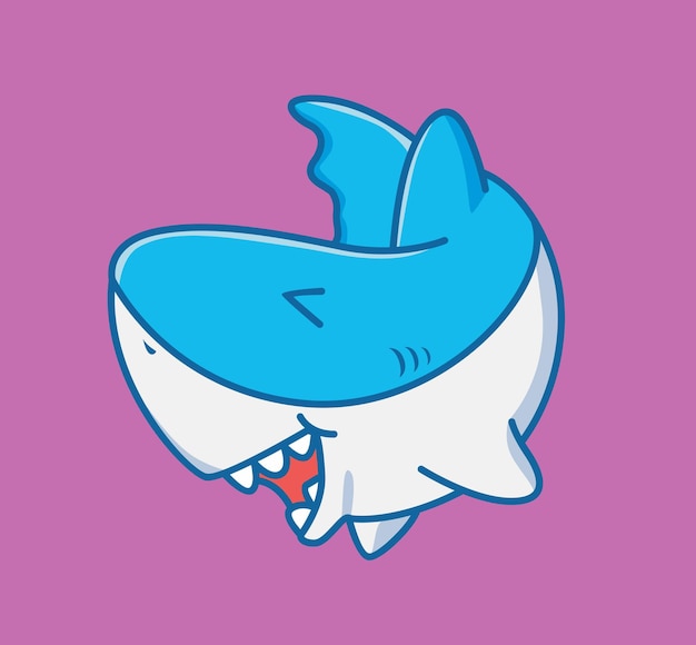 Requin Mignon Riant Si Fort Concept De Nature Animale De Dessin Animé Illustration Isolée Style Plat Adapté