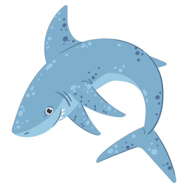 Requin De Natation De Dessin Animé Mignon Requin De L'océan Créature Prédateur Sous-marin Mascotte Requin Marin Prédateur Illustration Vectorielle Plane Sur Fond Blanc