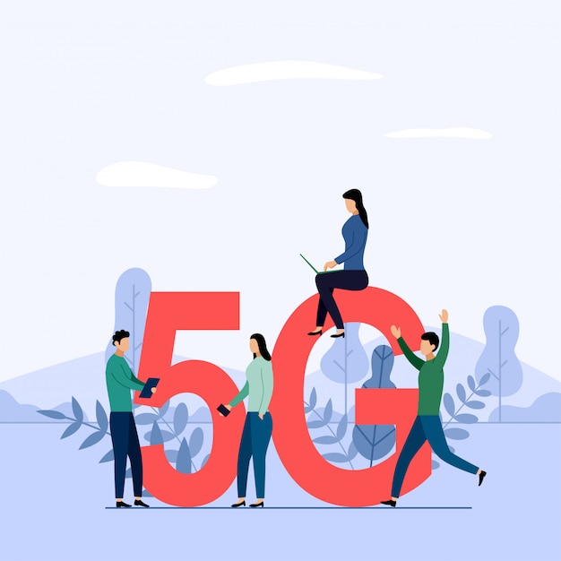 Réseau 5g Sans Fil Connexion Wifi, Internet Mobile Haut Débit. Utilisation D'appareils Numériques Modernes, Illustration De Concept D'entreprise