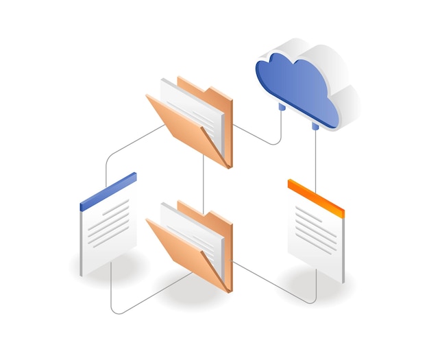 Réseau de données du serveur cloud en illustration isométrique