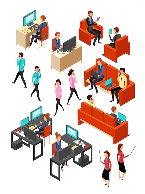 Réseau de gens d'affaires isométriques. Jeu de vecteur de personnes professionnelles 3d isolé