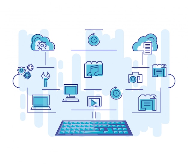 Réseau informatique en nuage avec clavier