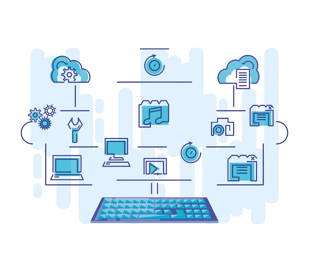 Vecteur réseau informatique en nuage avec clavier