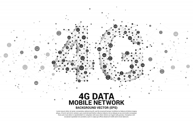 Réseau mobile 4G en forme de ligne de connexion de vecteur polygone