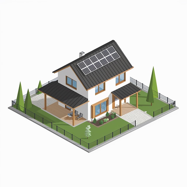 Vecteur résidence contemporaine à deux étages, conception durable avec des panneaux solaires