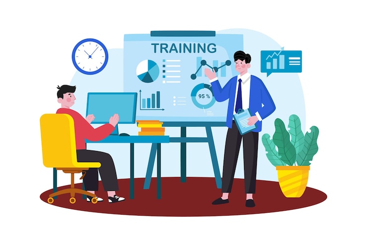 Vecteur responsable de formation développant des programmes de formation pour l'équipe