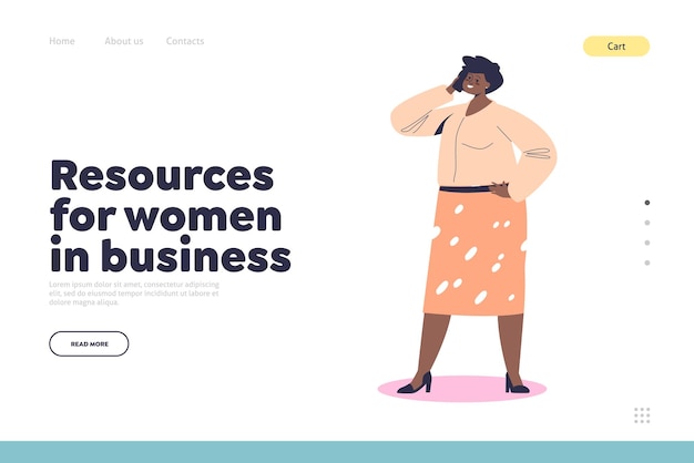 Ressource Pour Femme Dans Le Concept D'entreprise De Page De Destination Avec Une Femme D'affaires Afro-américaine Confiante