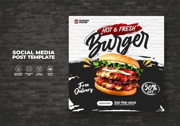 Restaurant Alimentaire Pour Les Médias Sociaux Modèle De Menu Burger Délicieux Super Gratuit Promo