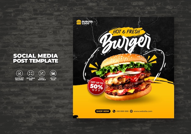 Restaurant Alimentaire Pour Les Médias Sociaux Modèle Promo De Menu Spécial Burger Gratuit