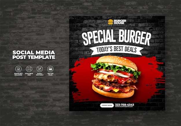 Restaurant Alimentaire Pour Les Médias Sociaux Modèle Spécial Delicious Burger Menu Promo Gratuit