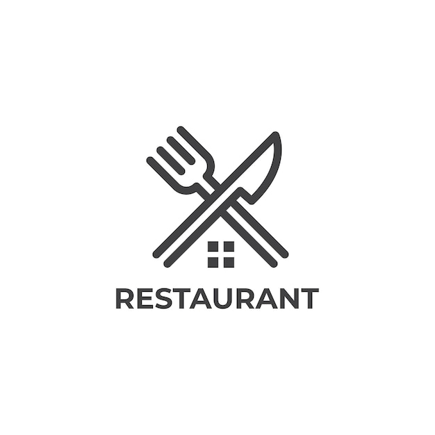 Restaurant, food house, fourchette et couteau. Modèle de logo vectoriel