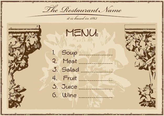 Restaurant De Menu Vintage Horizontal. Illustration Vectorielle