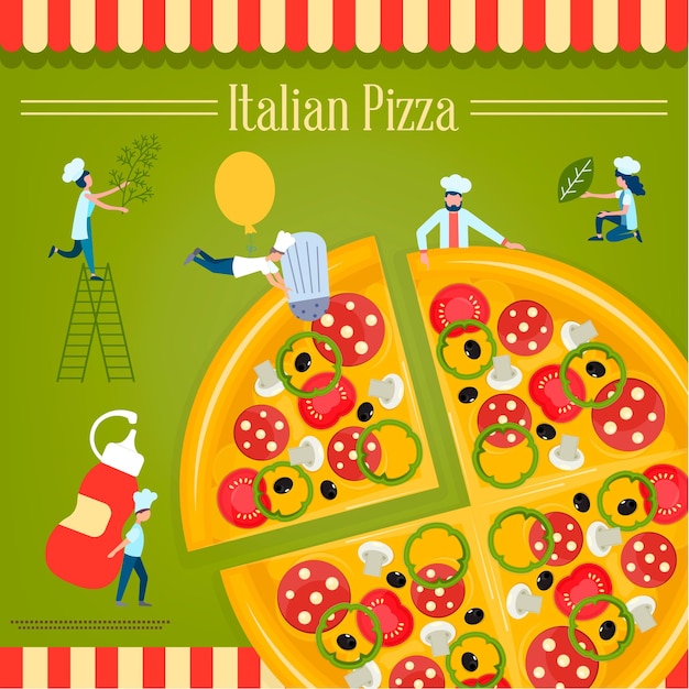 Restaurant Pizzeria Cours De Cuisine En Ligne Pizza Cooking Vector Illustration