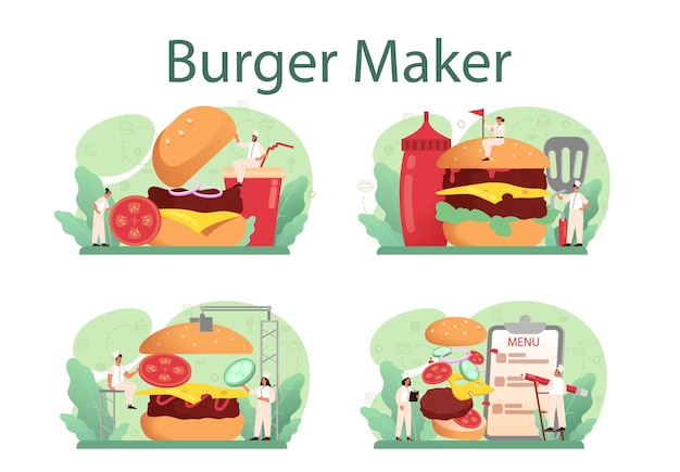 Restauration rapide, illustration de jeu de concept de maison de hamburger