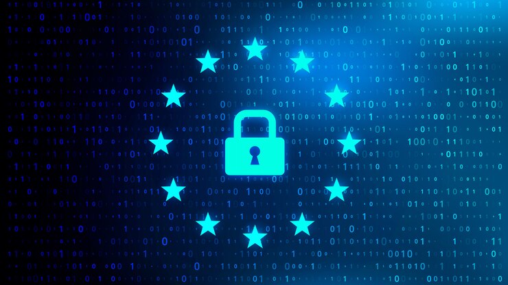 Vecteur résumé du code binaire de technologie avec des icônes gdpr