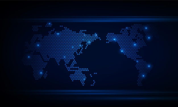 Résumé un flux de numérisation de numéros de code binaire sur le moniteur est la matrice informatique de la carte du monde concept de communication Hitech innovation arrière-plan conception vectorielle