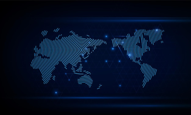 Résumé un flux de numéros de code binaire sur le moniteur est la matrice informatique de la carte du monde concept de communication Hitech innovation arrière-plan conception vectorielle