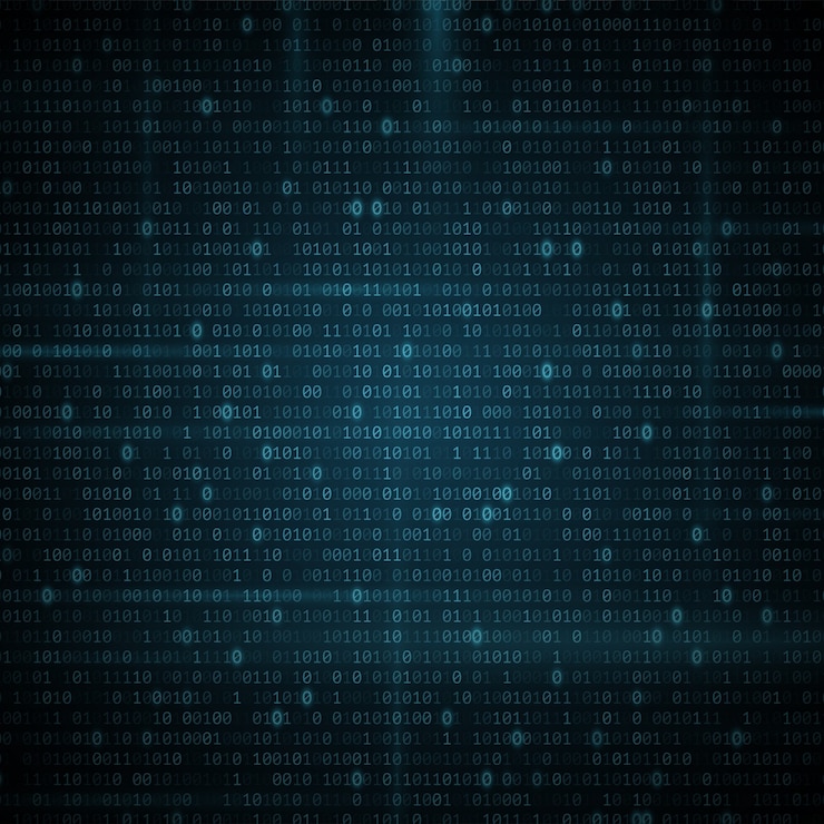 Vecteur résumé fond de code de programmation binaire brillant. données numériques. concept de haute technologie.