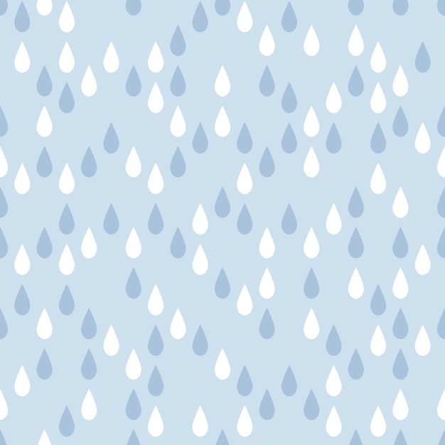 Résumé des gouttes de pluie blanches et bleues sur fond bleu Modèle sans couture de vecteur