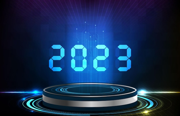 Résumé historique de l'interface d'affichage hud numérique futuriste bleu 2023