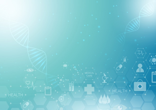 Résumé historique des soins de santé et de la science icône modèle modèle innovation médicale.