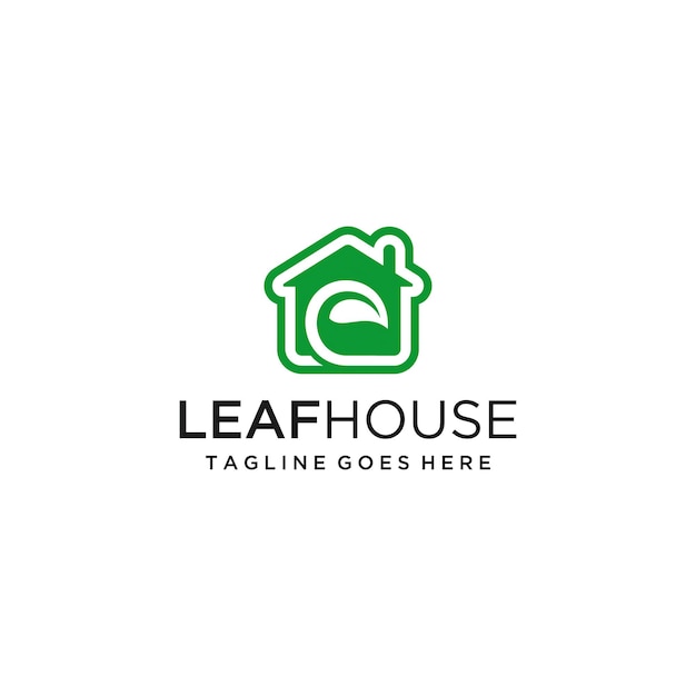 Résumé d'illustration d'une conception de logo de signe de maison avec une belle feuille verte dedans