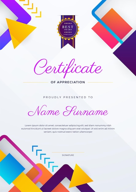 Résumé moderne avec modèle de conception de certificat d'élément coloré Peut être utilisé pour une carte de visite, un diplôme, une invitation, un diplôme, un événement sportif et une appréciation