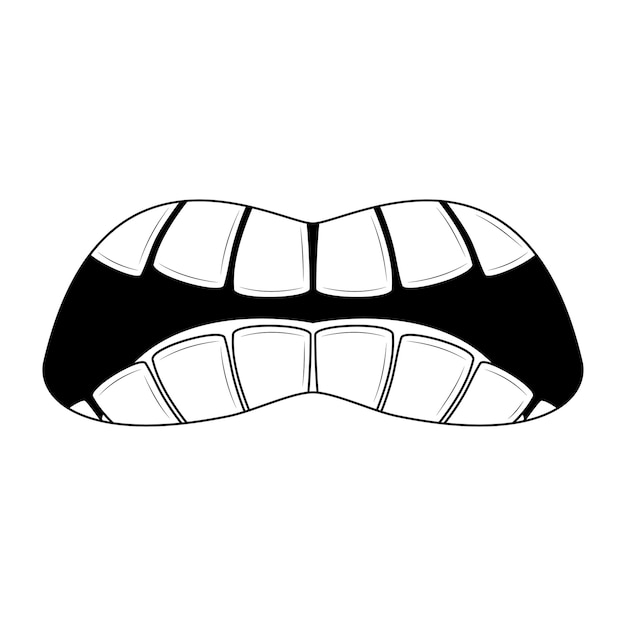 Résumé Noir Simple Ligne Gens Sourire Humain Bouche Ouverte Avec Des Dents Doodle Contour élément Vecteur