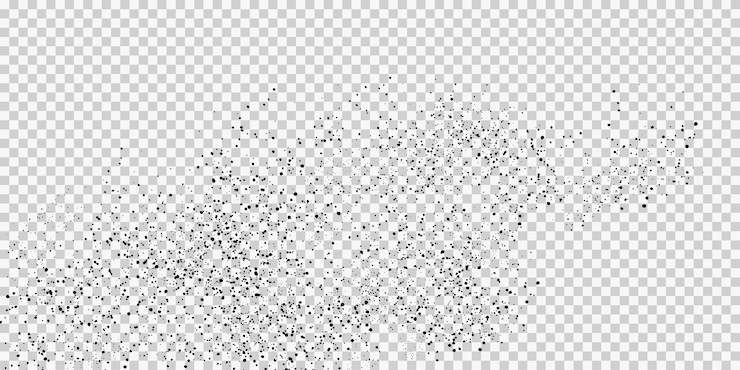 Vecteur résumé particules noires coulant sur un fond transparent