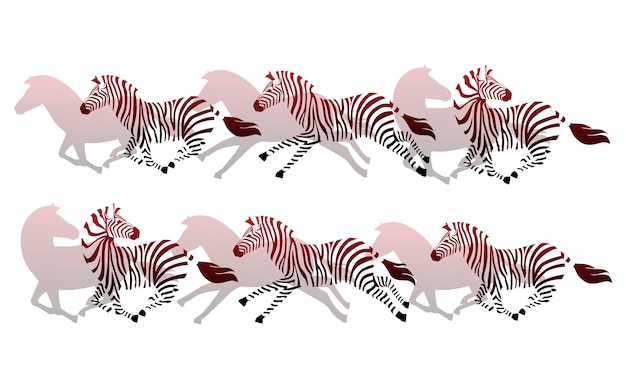 Résumé Running Zebra Silhouette Plate Illustration Vectorielle Sur Fond Blanc.