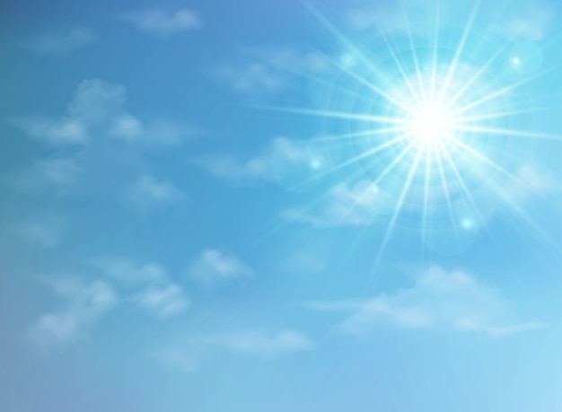 Résumé de sunburst réaliste sur fond de ciel bleu clair