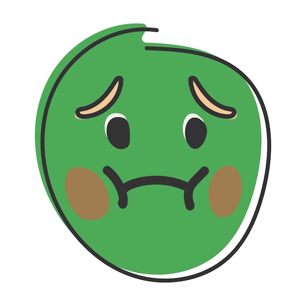 Retenir vomi emoji Émoticône verte visage dégoût Émoticône de style plat dessiné à la main