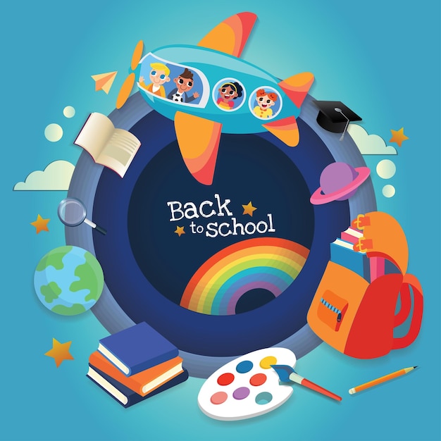 retour à l'arrière-plan de l'école et objets pour enfants