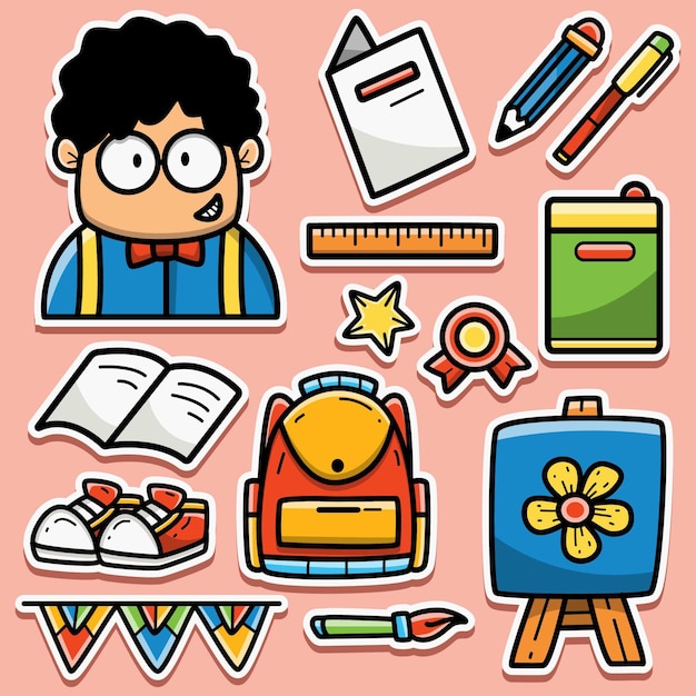 Retour à La Conception Dautocollant De Doodle De Dessin Animé De Lécole