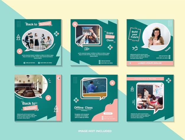 retour à l'école ou admission à l'école ou modèle de pack de médias sociaux pour l'éducation et cours en ligne